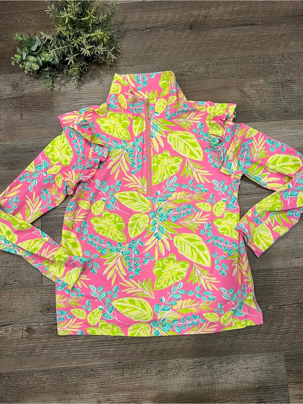 Mary Square Charleston Half-Zip Pullover Athletic Vine Time Hot Pink Blouse Sz S